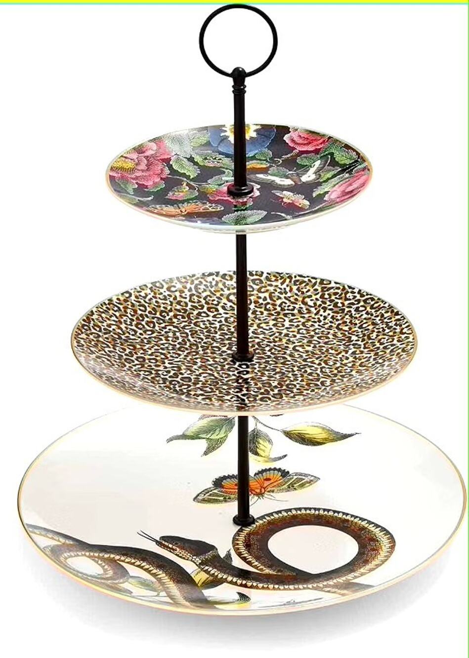 Spode Creatures of Curiosity 3-Tier Round Ceramic Floral Cake Stand Multicolor